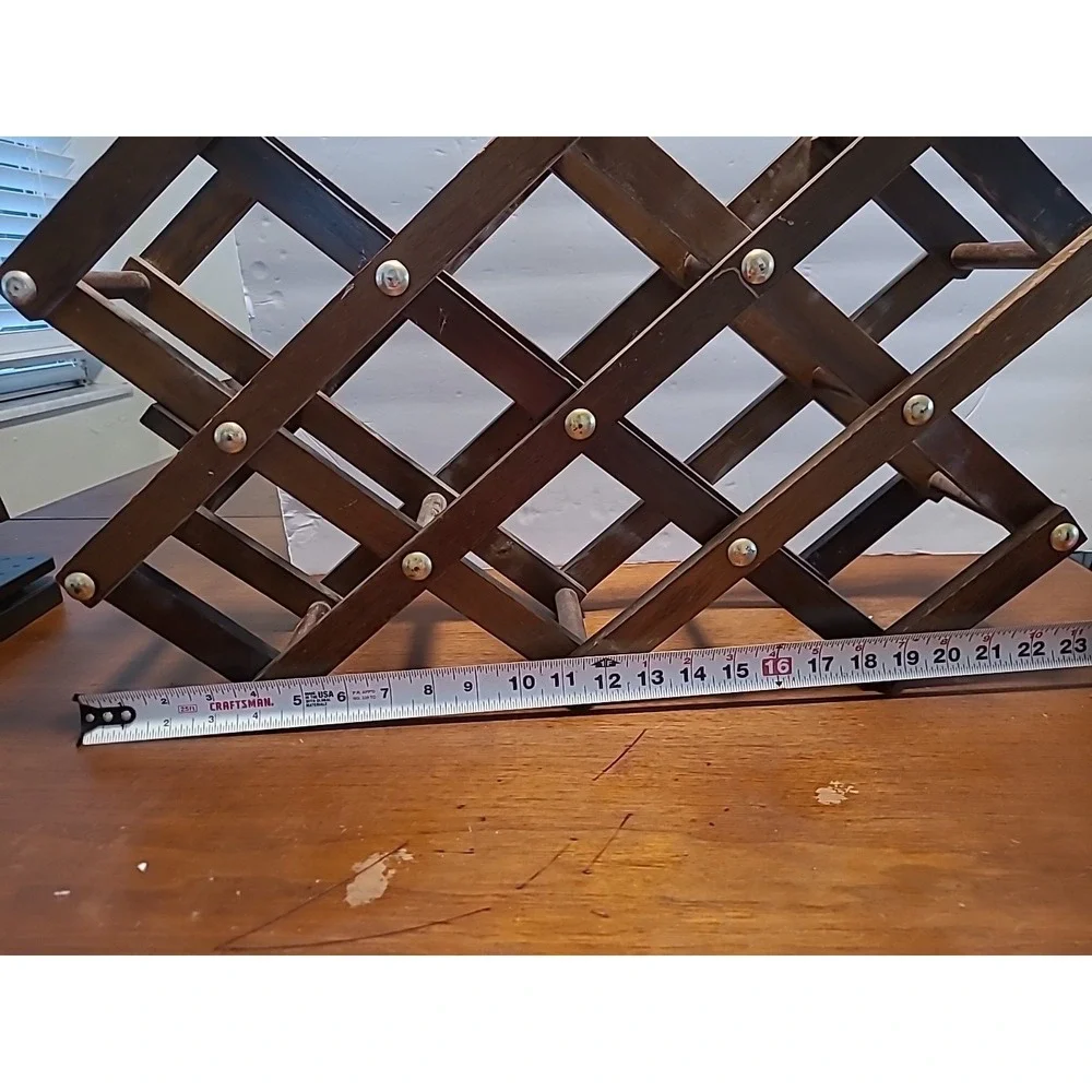 Vintage Wooden‎ Accordion Folding Wine Rack With Decorative Brass Studs